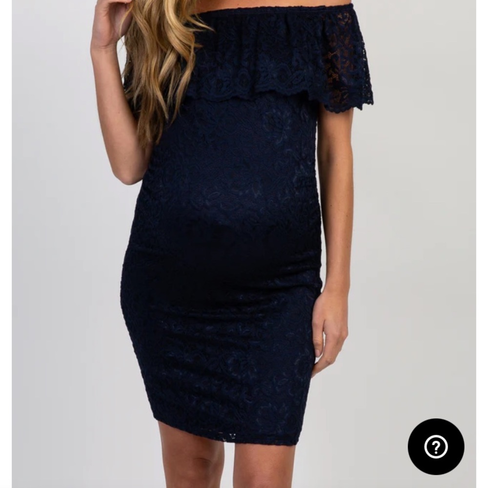 PinkBlush maternity off the shoulder lace navy dress
